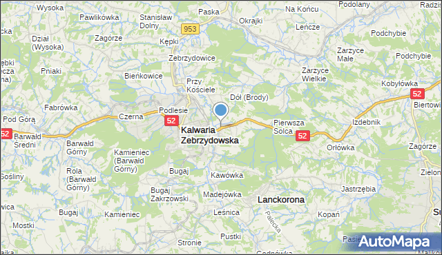 mapa Brody, Brody gmina Kalwaria Zebrzydowska na mapie Targeo